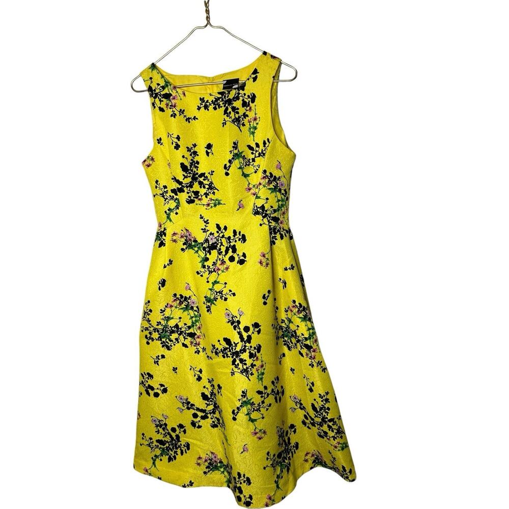Bright Yellow Floral Midi Dress with Sleeveless A-Line Silhouette